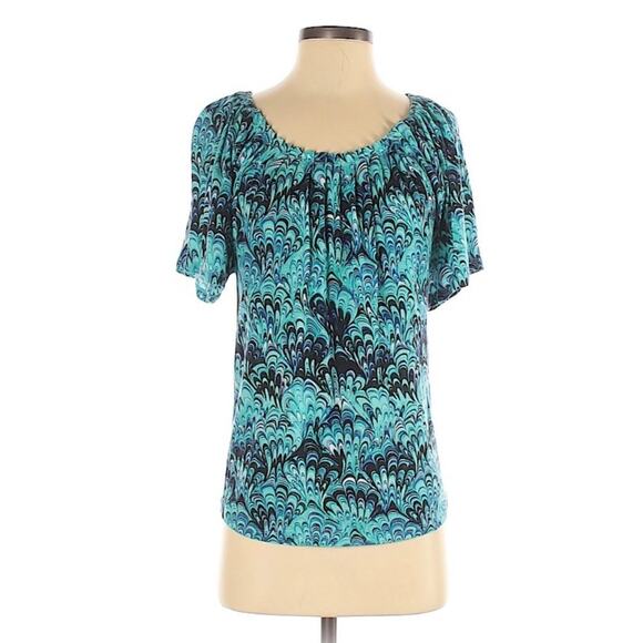 Michael Kors Top Lyocell Flutter Sleeve Pattern Blouse Womens XS Casual Shirt - Picture 1 of 10